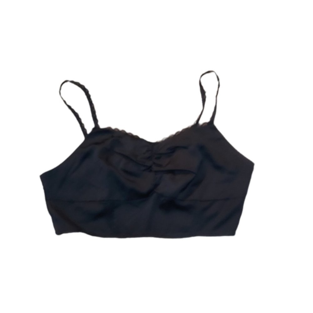 Shein Curve Top 3xl Cropped Black Satin Lace Zipper Back Woman Shirt Bralette...